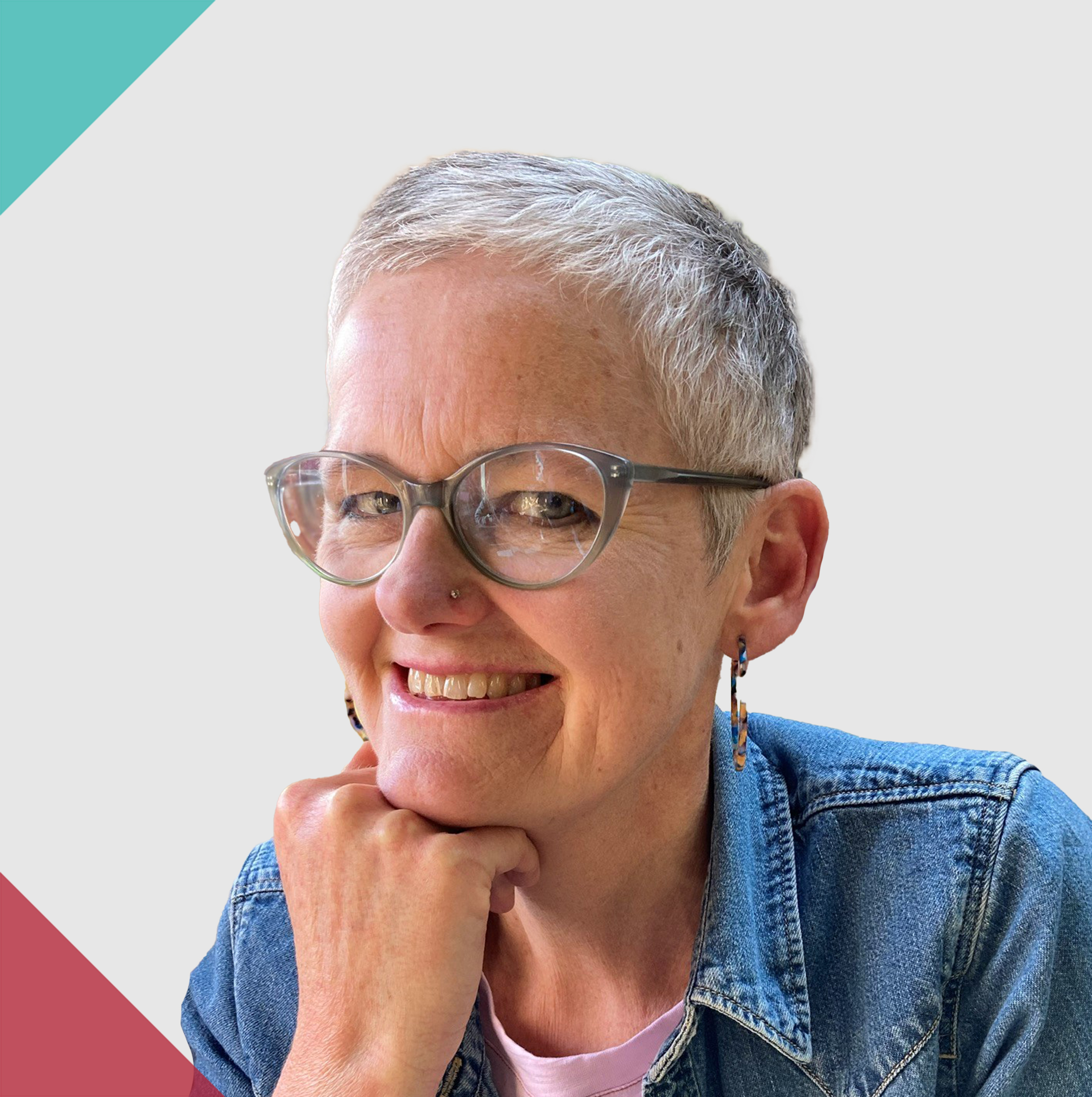 a lady with grey hair cropped short